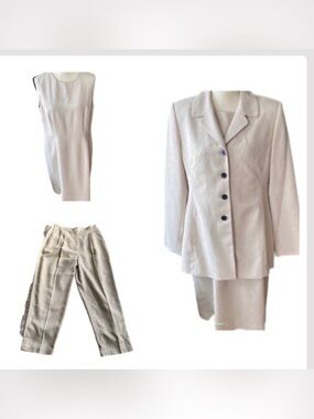 Amanda Smith beige 3 pieces pants, dress & blazer versatile  business work set